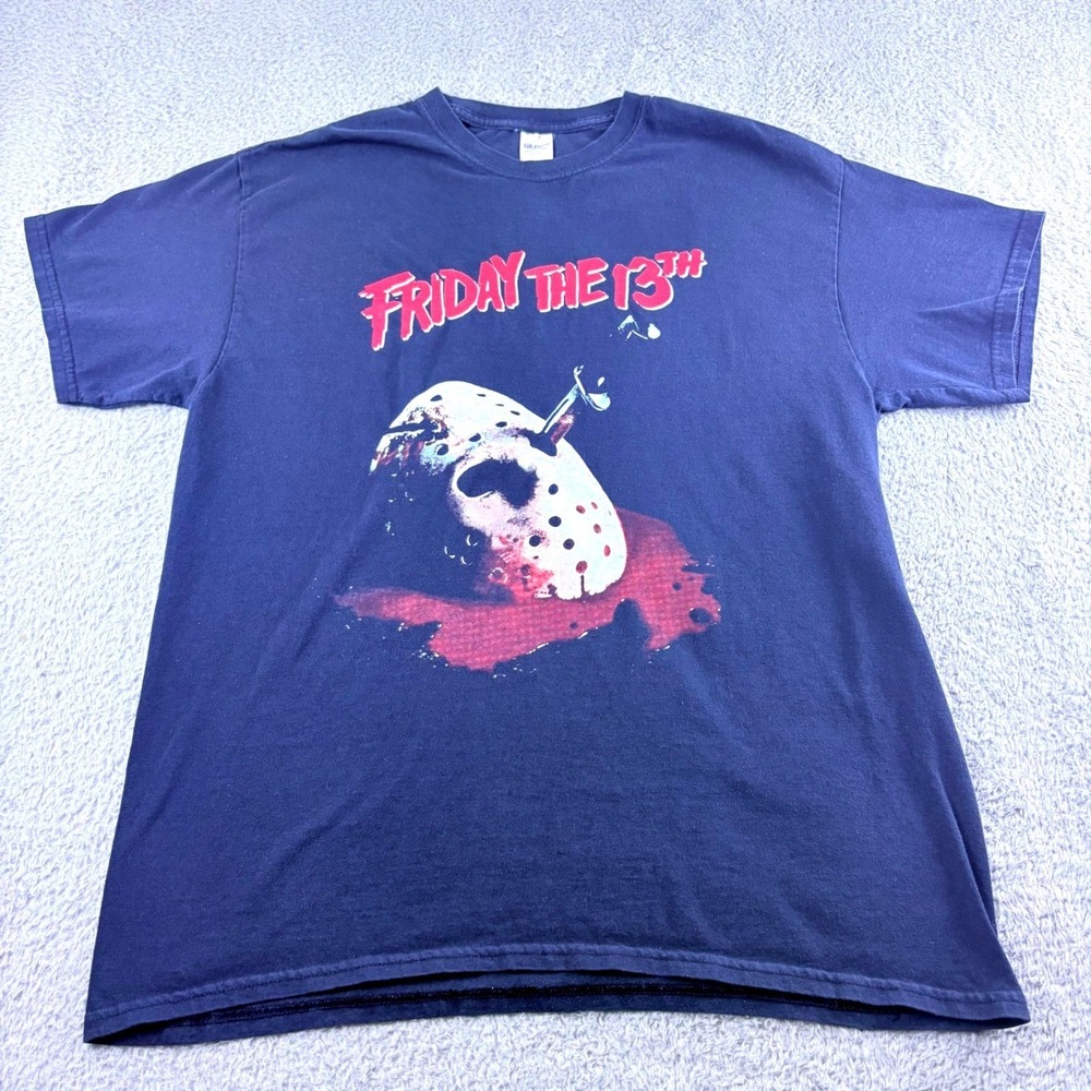 Friday The 13th Jason Voorhees Horror Graphic Tee Mens Large Black Heavy Cotton